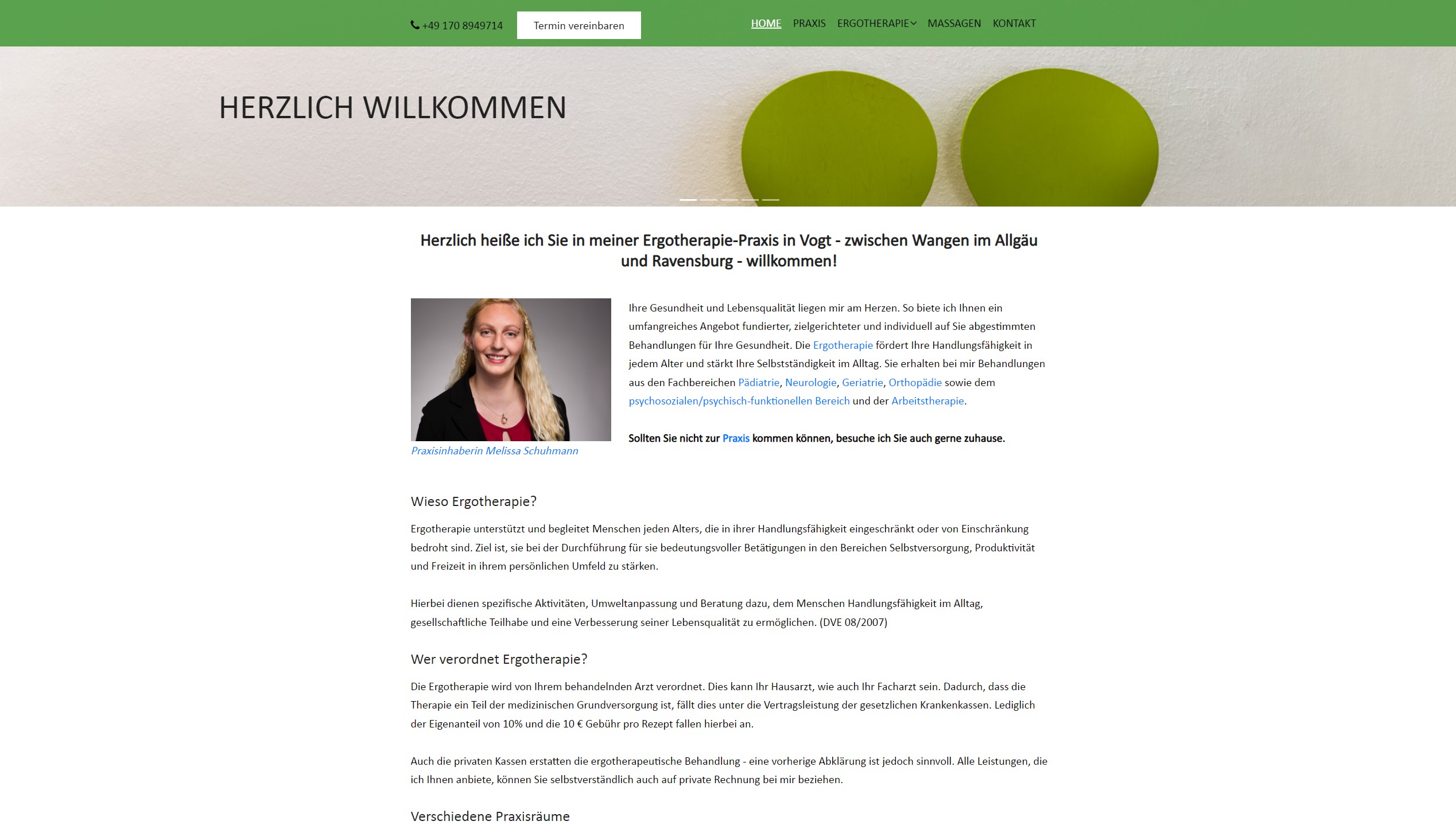 Für die Ergotherapie Melissa Schuhmann wurde kein WordPress verwendet, um das System ohne Updates zu betreiben
